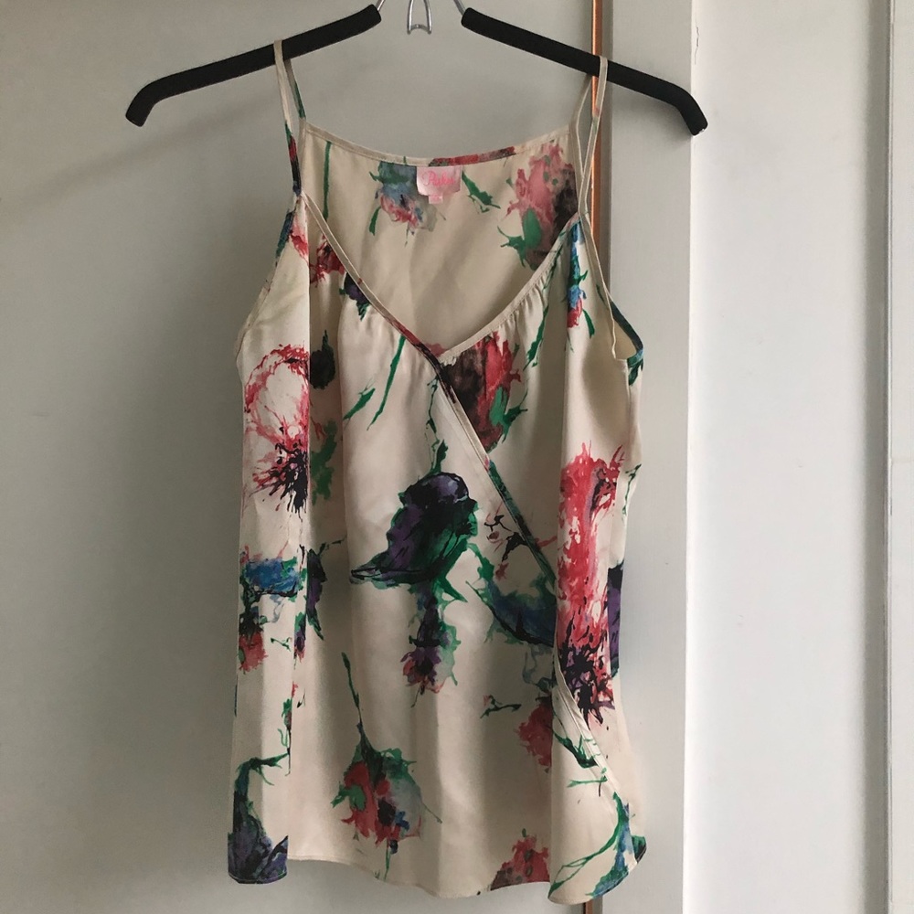 Sz Xs Parker silk tank top cream w floral print